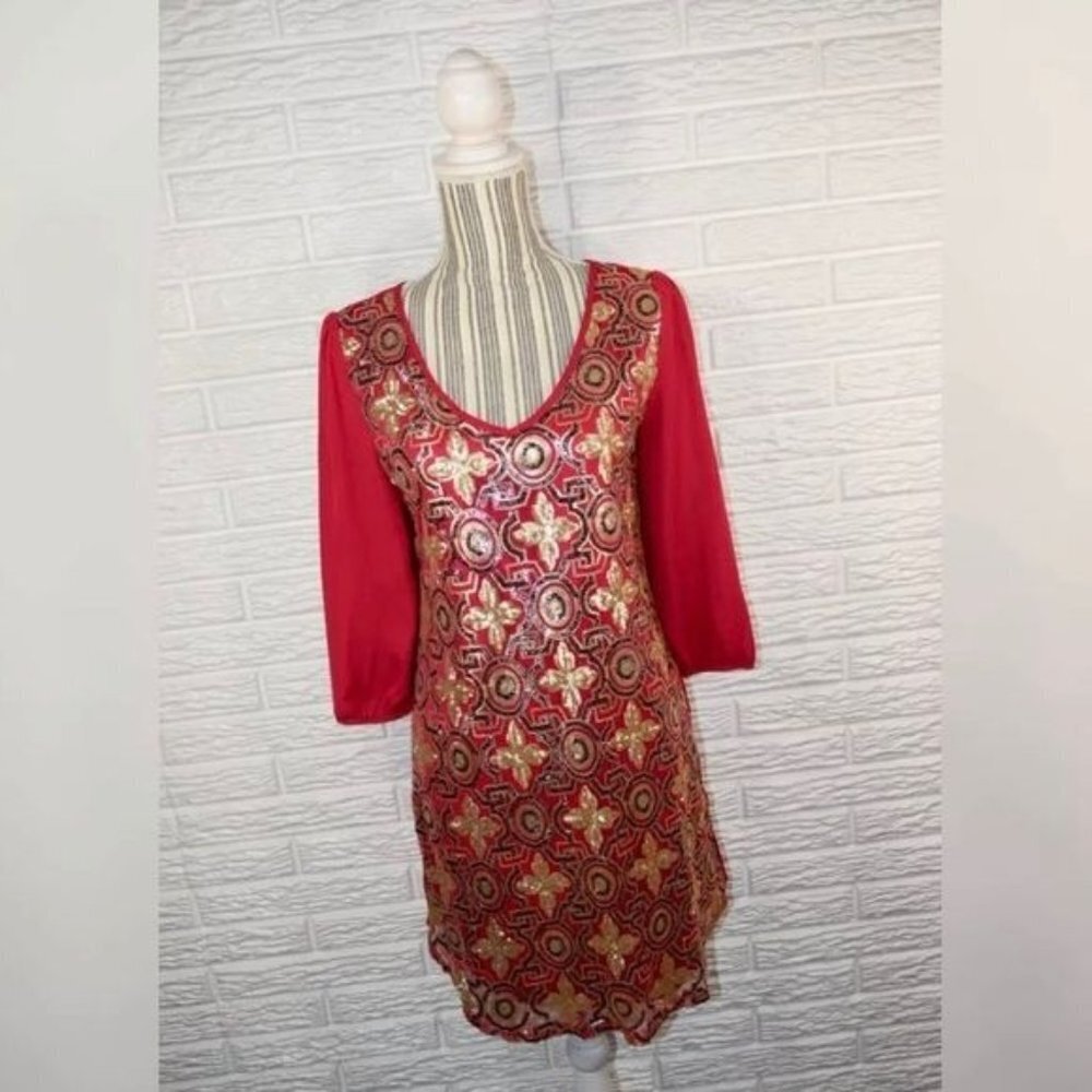 Pink Owl Fuchsia Sequined Party Dress Size Medium